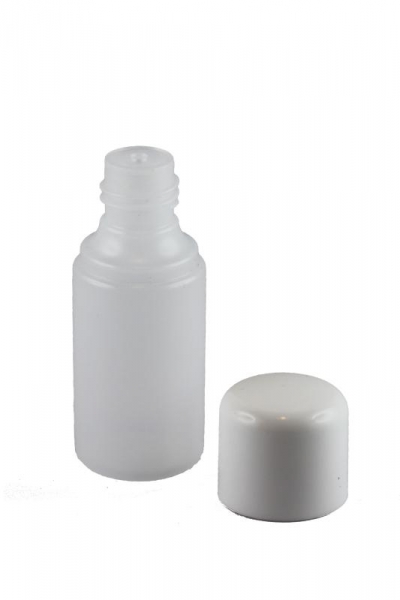 Kunststoffflasche 10ml rund natur LD-PE, inkl. Deckel weiss
